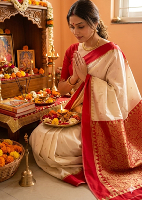 PujoShobha Kolkata Signature Saree - Festive Elegance of Bengal