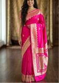 Beautiful Rani Pink Banarasi Silk Saree with intricate golden zari work