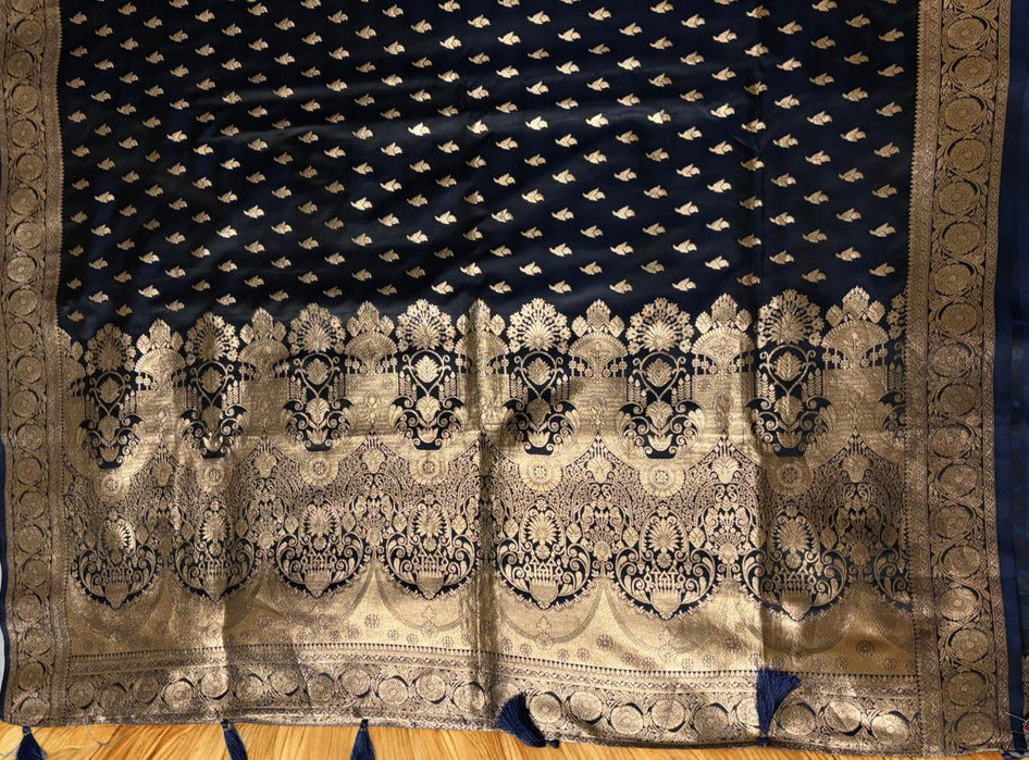 Neelvaibhav Banarasi Silk Saree - Royal navy woven in gold