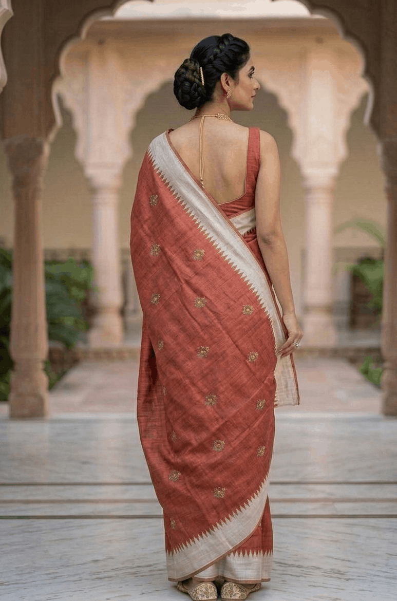 Handloom Kantha saree from West Bengal with detailed threadwork