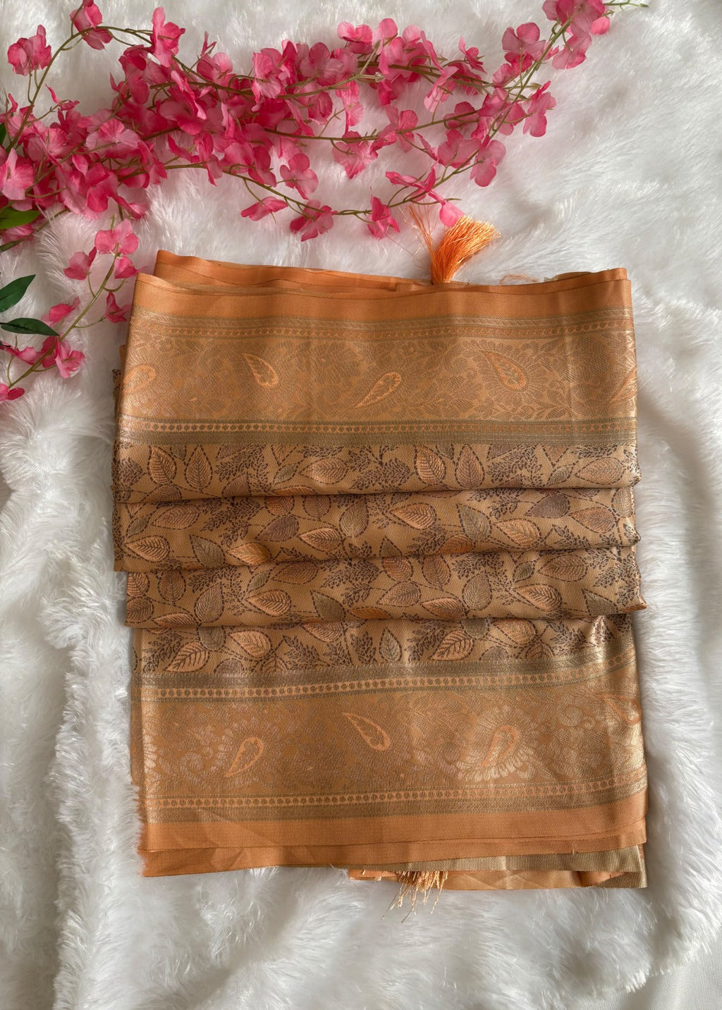 Slate grey floral jaal woven on copper Banarasi silk saree body