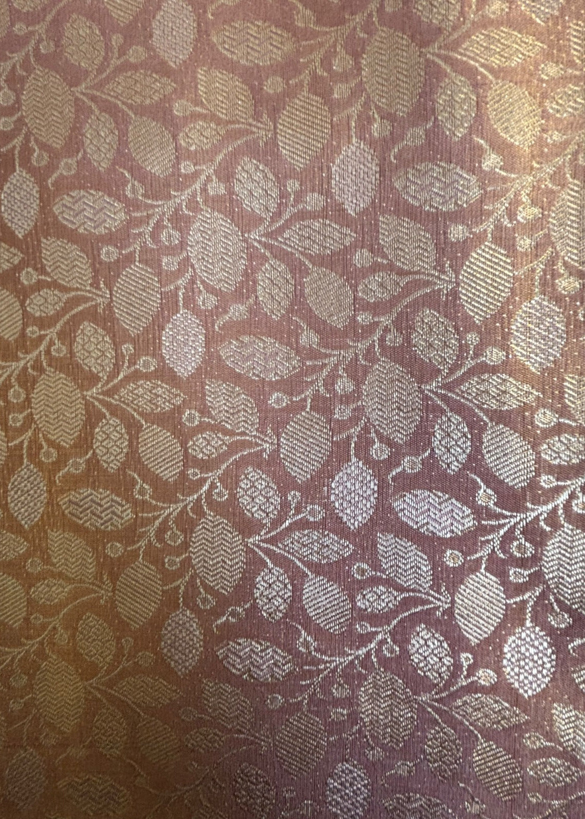Rich antique gold zari pallu of dusty rose Banarasi silk saree