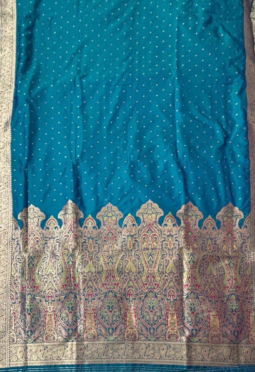 Teal Rajwada Baluchari Silk Saree - The Story of Kings, Handwoven Heritage, Just for You