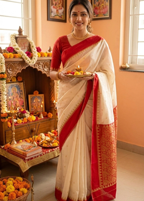 PujoShobha Kolkata Signature Saree - Festive Elegance of Bengal