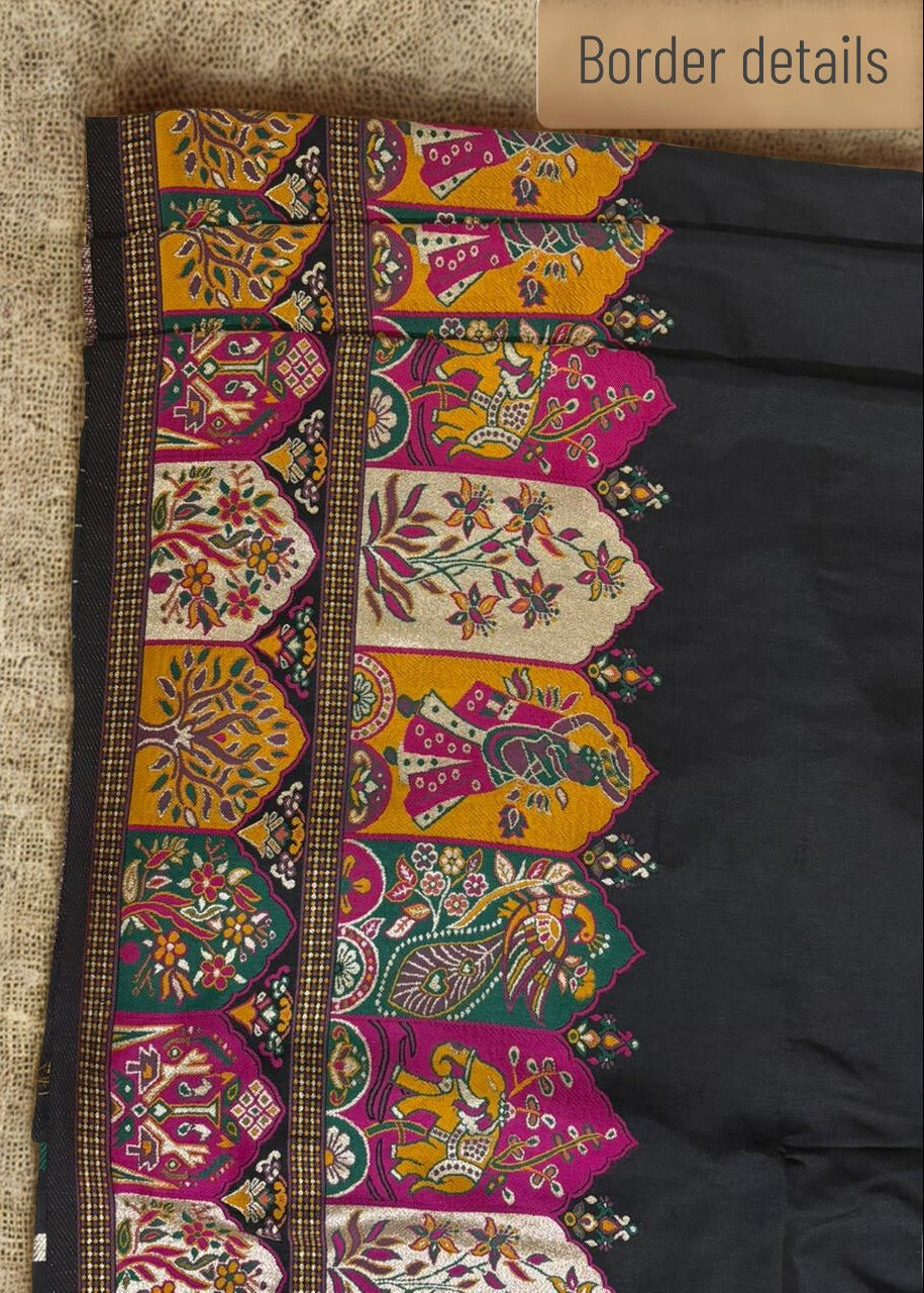 Colorful border design on a fabric with intricate patterns