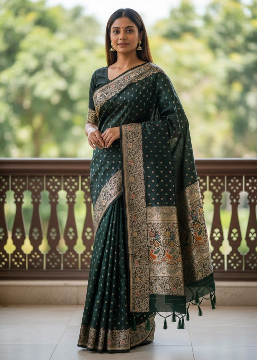 Rajpanna Banarasi Silk - Drape the Royal Emerald