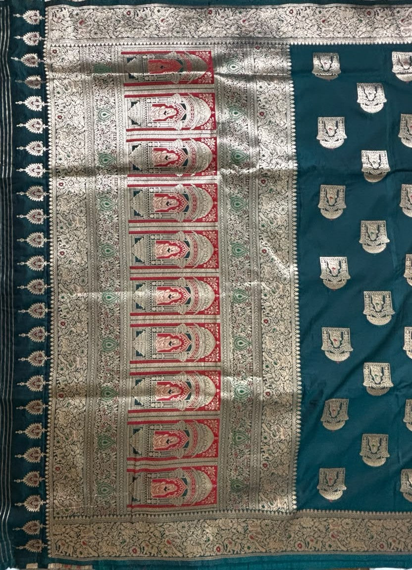Red Golden Pallu design of  a Baluchari Silk Saree