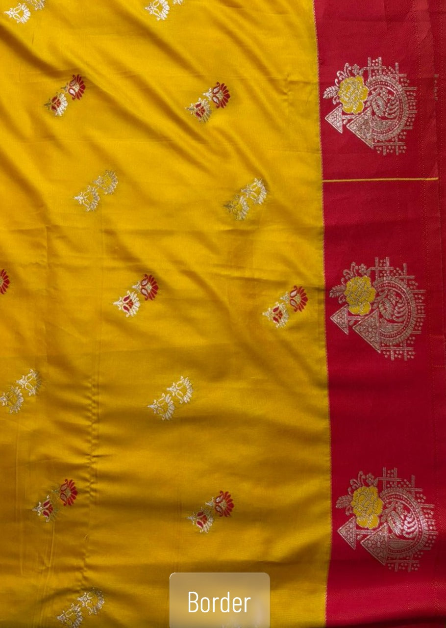 Peetambara Puja Silk Saree - Radiance of Sacred Festivity