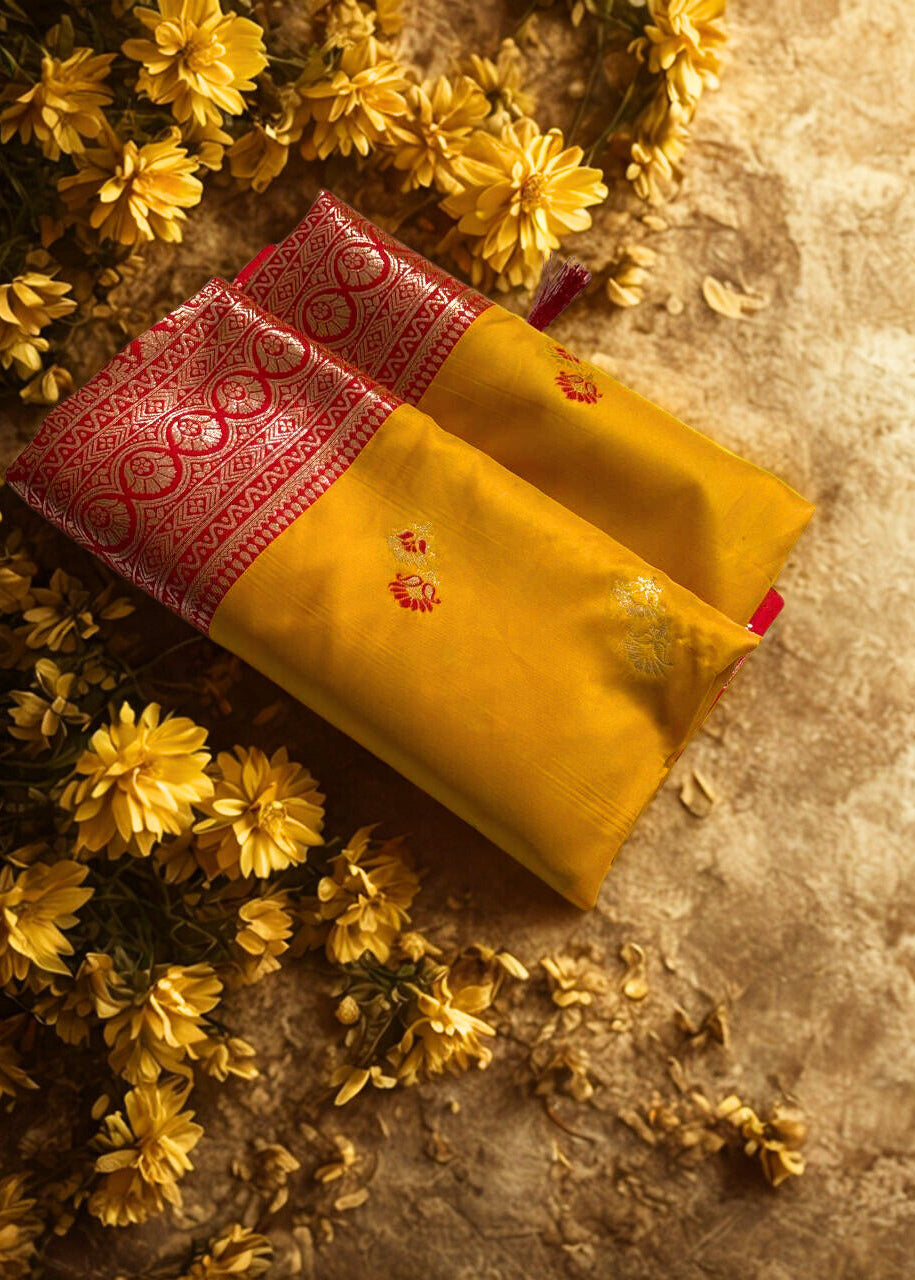 Peetambara Puja Silk Saree - Radiance of Sacred Festivity