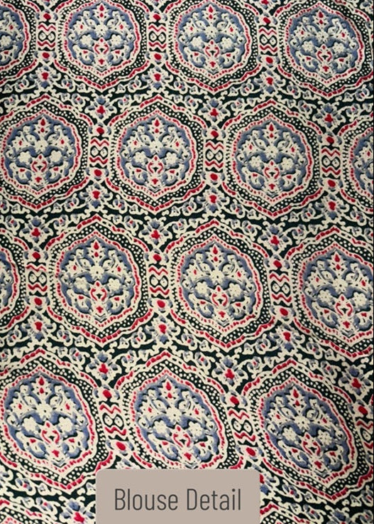 Decorative blouse pattern with intricate design on a black background